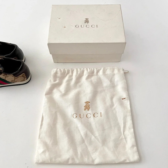 GUCCI || Baby Supreme GG Logo Web Stripe Lace Up Canvas Leather Sneakers Size 24 - Picture 11 of 13